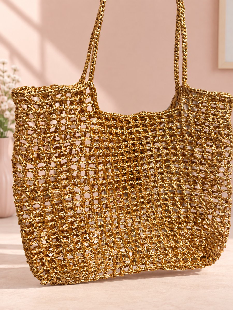 Bolso de rafia dorado hecho a mano